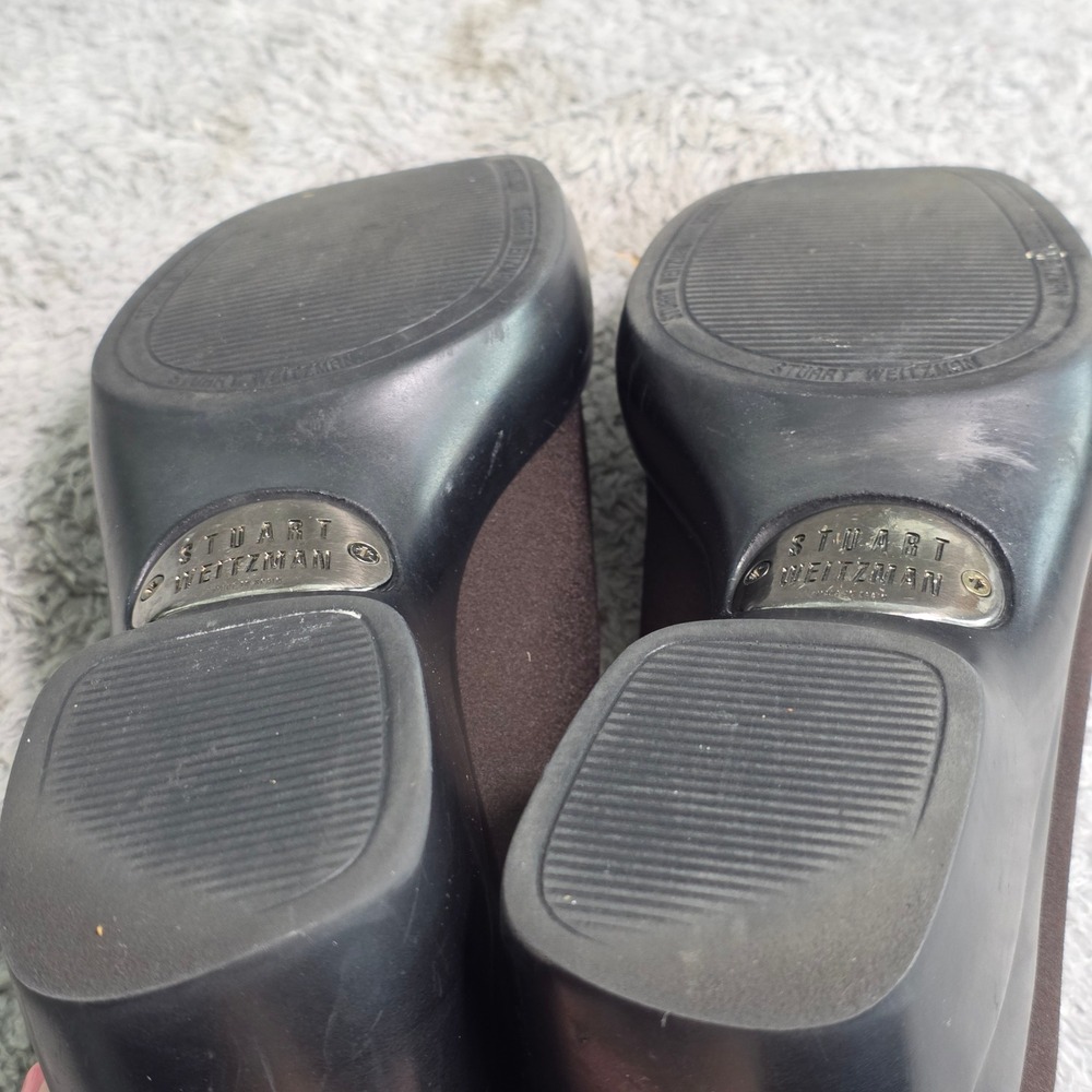 Stuart Weitzman Wedge Loafers Brown Stretch Square Toe Womens 7.5‎ Excellent - Picture 7 of 8